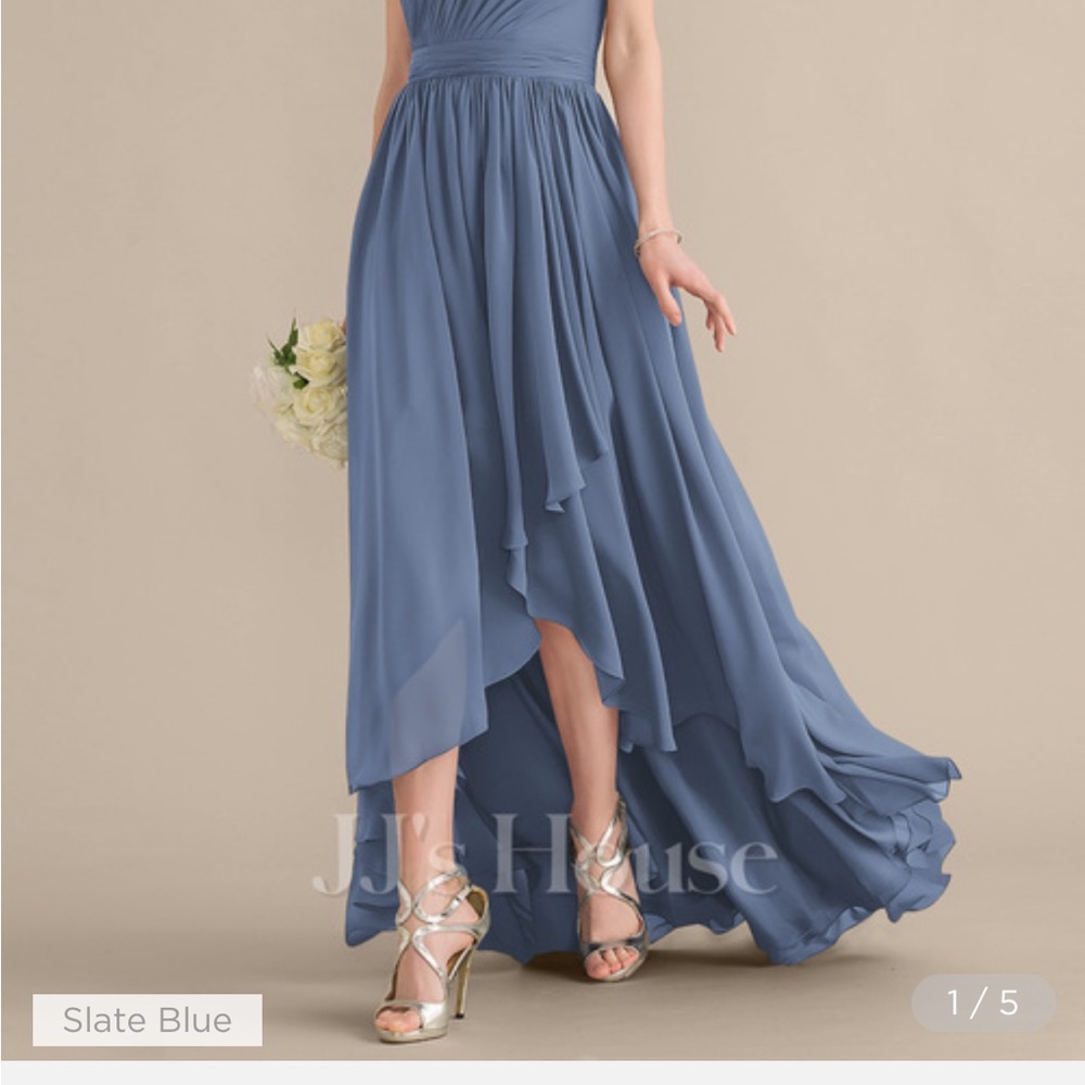 Blue bridesmaid dress one shoulder